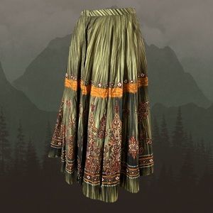 Green Coldwater Creek Boho Paisley, Floral Print Burnt Orange Hippie Maxi Skirt